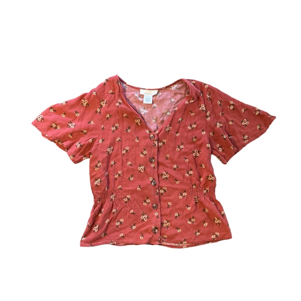 Urban Romantics Floral Short Sleeve Button Up Shirt S Flirty
